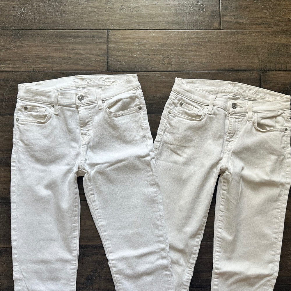 7 FOR ALL MANKIND 2 Pair White Lowrise Skinny Jeans Sz 26 - Picture 2 of 3